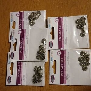 Silver Pin Back Sets - 5 Packages of 6 NEW! Craft pins, brooches, and badges.